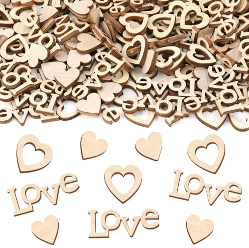 saerryor 300 PCS Wooden Heart Wedding Confetti Table Decoration for Wedding Engagement Birthday Valentine's Day