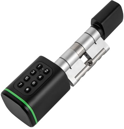 Cerradura electrónica para puerta, código electrónico, cerradura de cilindro inteligente, 4 métodos de apertura (aplicación, código, tarjeta inteligente, llave), adecuado para puertas de 1,4 – 1,8