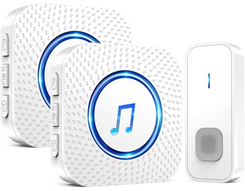 SURFOU Timbre Inalámbrico Exterior Interior Impermeable, Campainha Sem Fios, Wireless Doorbell Puerta para Casa 400M de Alcance con 55 Melodías, 5 Volumen (2 blanco receptor + 1 blanco transmisor)