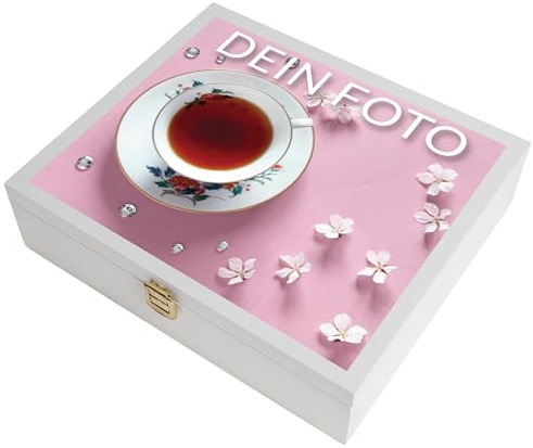 Creative Deco Große Teebox Holz Weiß | Personalisierte Geschenke Dein Foto | Fotogeschenke Teekiste 12 Fächer | Eigenes Bild | Individuelle Geschenkkiste Geschenkbox für Frauen, Männer, Teeliebhaber