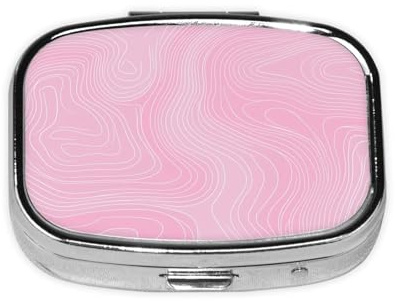 Pillendose 2 Fächer Pink Line Abstrakte Kunst Tablettenbox mit Spiegel Klein Pillendose Organizer für Geldbörse oder Tasche Vitamin Organizer