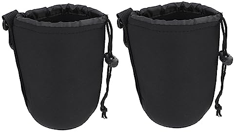 LOORGVEL Objektivtasche aus Neopren, 2 Stück-Pack, Schwarz, mit Kordelzug | Schützt vor Spritzwasser, Kratzern und Stößen, Elastische Passform, Feine Verarbeitung