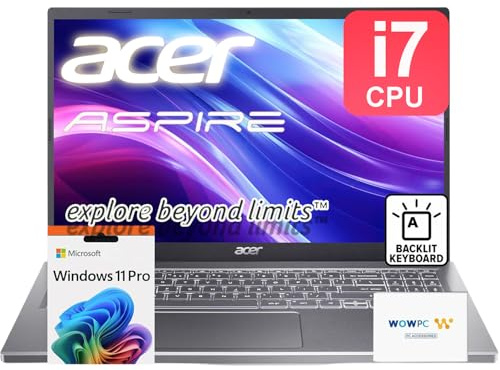 acer Aspire Premium Ordinateur portable 15,6 po | Intel Core i7-1255U jusqu'à 4,7 GHz | 64 Go de RAM – SSD PCIe de 2 To | Clavier rétroéclairé | FHD | Wi-Fi 6 | Iris Xe Graphics | Webcam | Win11 Pro |