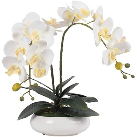 SdaryWare Fleurs artificielles de Phalaenopsis 14,96 Pouces Orchidées en Soie dans Un Vase Fleur Artificielle en Pot pour Centre de Table Fausse Fleur,