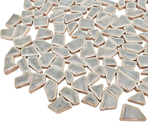 200 g unregelmäßige Keramik-Mosaikfliesen zum Basteln, 0,5 x 2 cm kleine Mosaiksteine für DIY-Mosaikherstellung und Wanddekoration (grau)