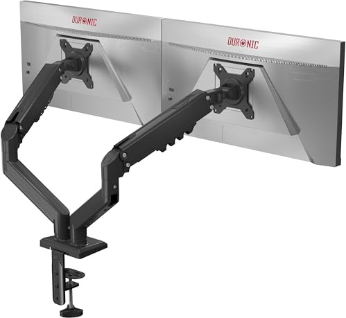 Duronic DM6A2 Support 2 écrans d’Ordinateur à Pince VESA 75 100 | Bras pour écran de 13 à 32 pouces Rotatif 360° Inclinable 85° Pivot 180° Charge max 9 kg Pince de fixation