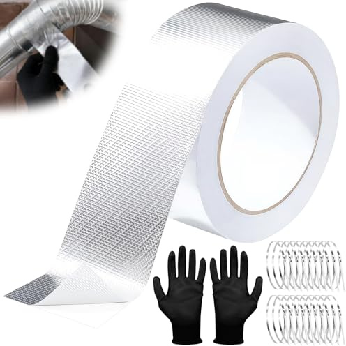 Annickee Hitzeschutzfolie Selbstklebend 20M x 5cm, Aluminium Klebeband | mit 20 Kabelbinder, Ein Paar Handschuhe, Hitzeschutz Hitzeschutzmatte, Hitzeschutzband Auspuff für Auto Motorrad Krümmer
