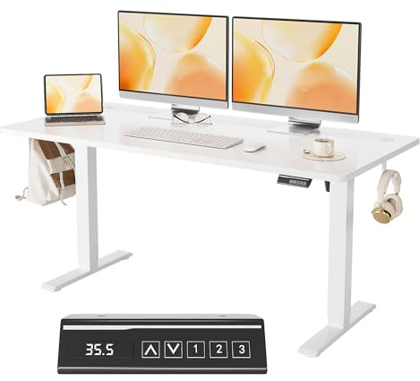 Höhenverstellbarer Schreibtisch, Elektrischer Standing Desk, Stabiler Höhenverstellbar Elektrisch mit Memory-Handsteuerung Bürotisch, Ergonomischer Steh-Sitz Tisch Computertisch - 120 x 60 cm Weiß