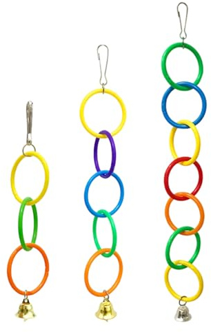 Kelisdi Jouet de stimulation mentale pour oiseaux avec anneaux colorés et cloches avec crochet sûr pour cages et volières Jouet interactif pour oiseaux