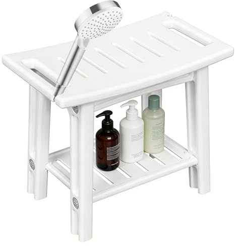 Taburete de ducha, 47 cm, HDPE, impermeable, silla de ducha para la ducha, taburete de baño con soporte para cabezal de ducha