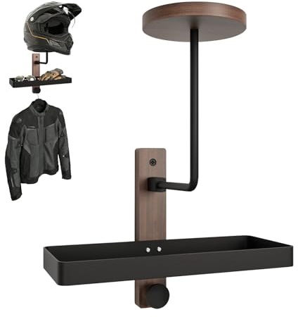 GHWMYD Motorradhelm Halterung, Helmhalter Wandmontage mit Ablage für Motorrad Fahrrad Rennsport Oberbekleidung Sportausrüstung Präsentation, Motorrad Garderobe aus Naturholz