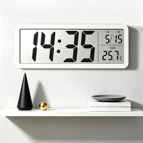 EnjoyThink Digital Wall Clock Battery Operated, 8'' LCD Digital Wall Clock | Wall Clocks with Time, Temperature, Date Display, Battery/USB Operated, 12/24 Hr, Desk Clock for living Room Bedroom