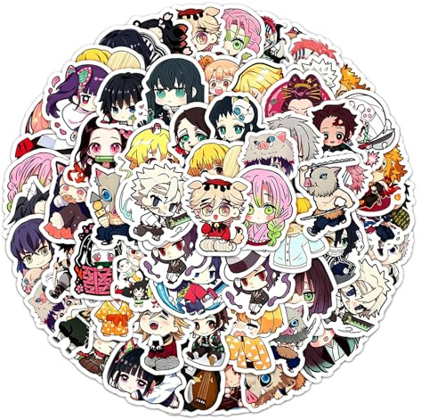 AMMKRO 60 Pcs Demon Slayer: Kimetsu no Yaiba Stickers, Waterproof Vinyl Decals for Teens Girls Women Adult Gifts Phone Laptop Water Bottles Guitar Luggage Skateboard