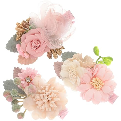 NULYLU 3 Stück Haarschmuck mit Blumen Haarspangen für Mädchen Komfortabel aus Stoff und Metall nicht Leicht Abzufallen für Feiertage und Geburtstage