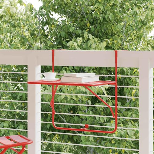 Massbinet Balkontisch Klappbar Hängetisch Balkonhängetisch Klapptisch Gartentisch zum Einhängen Balkon Terrasse Rot 60x40 cm Stahl