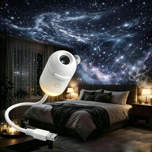 2 in 1 Galaxy Projector Night Light,USB Ceiling Projector with Multiple Projection Films,360° Adjustable LED Starry Sky Night Light Projector for Bedroom Car Kids Adults Home Decor