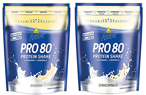 Inkospor Active Proteinshake Pro 80 Beutel 2er Mix Pack (2 x 500 g) Banane/Stracciatella, 1er Pack (1 x 1 kg)