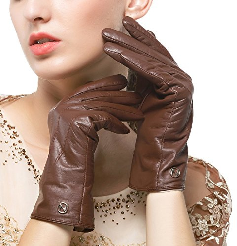 Nappaglo Damen klassische Lederhandschuhe Touchscreen Italienisches Lammfell Winter Warm Reines Kaschmir-Futter Handschuhe (XXL (Umfang der Handfläche:21.6-22.8cm), Dunkelbraun(Touchscreen))