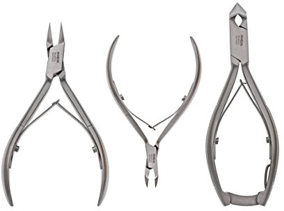 Nagelzange - Podologie Instrumente Set- klein in Handtaschenformat- 3-teilig-Kopfschneider 11,5cm + Eckenzange + Hautzange- rostfreier Edelstahl,inkl. Schutzkappen