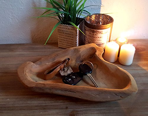 LB H&F Teakschale Dekoschale Holzschale Teak Schale Schmuckschale ca. Ø 30 cm massiv Wurzelholz natur handgemacht Schlüsselschale