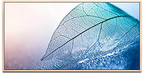 Transparentes Blatt ca. 130x70cm Wandbild inklusive Schattenfugenrahmen naturfarbend - Panorama Leinwand Bild XXL Format Wandbilder Wohnzimmer Wohnung Deko Kunstdrucke
