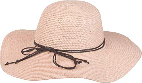 styleBREAKER Damen Strohhut Schleife Sonnenhut Kopfumfang 57cm | Breite Krempe. Kunstleder Zierband. Schweißband. Durchmesser 43cm. Höhe 12cm. Einheitsgröße. Sonnenschutz.