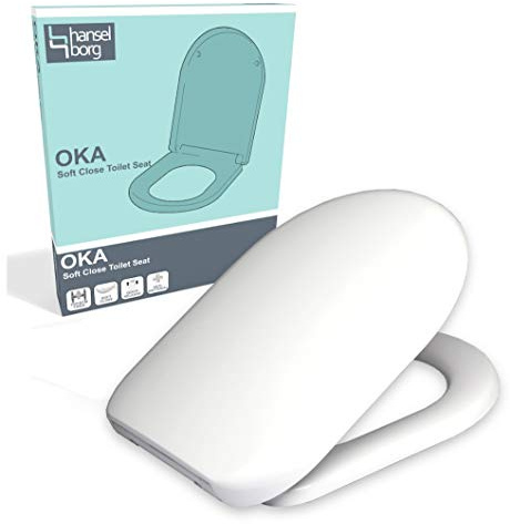 Hansel-Borg D Shaped White Soft Close Duroplast Toilet Seat with Top/Bottom Fix and One-Button Quick Release, Easy Clean Anti-Bacterial