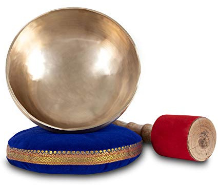 XDrum Therapeutic Klangschale Ton D Komplett Set, Gestimmt auf Ton D | Handgehämmerte Klangschale für Sakralchakra (Svadhisthana), Harmonisiert die Energie und unterstützt Blockadenlösung, Kissen
