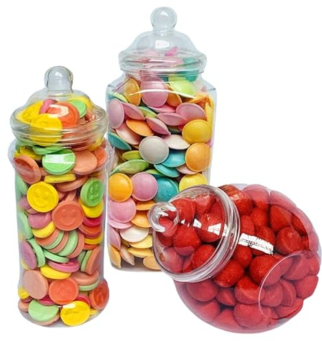 3 Retro EMPTY Large Plastic Sweet Jars for Pick & Mix, Victorian Sweet Shop, Candy Buffet Kit, Party Pack