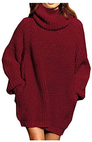 Robe Col Roulé Femme Laine Tunique Manche Longue Grande Taille Blouse Chauve Souris Chandail Cachemire Pull Long Oversize Maille Chemise Col Montant Haut Tricot Habille Robe Courte Simple Mini Dress