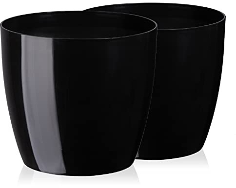 Tymar Blumentopf, 2er-Pack, Runde Form, Übertopf (Schwarz, ø 20 cm) | wetterfeste & robuste, Modern, für Innen- & Außenbereich, aus Kunststoff, ideal für Wohnzimmer, Balkon, Büro