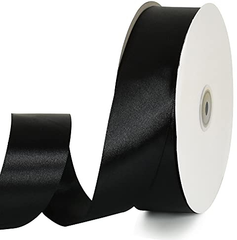 TONIFUL 1-1/2 Inch (40mm) x 100 Yards Black Wide Satin Ribbon Solid Fabric Ribbon for Gift Wrapping Chair Sash Valentine's Day Wedding Birthday Party Decoration Hair Floral Craft Sewing
