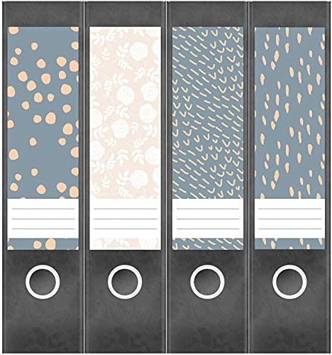 Etiketten für Ordner | Deko 11 Muster Mix | 4 breite Aufkleber für Ordnerrücken | Selbstklebende Design Ordneretiketten Rückenschilder