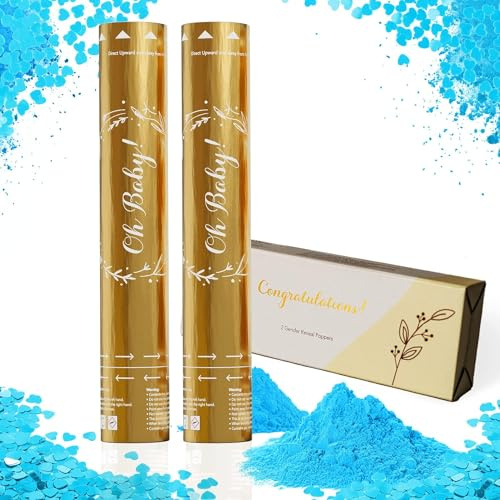 Team Planet Kit de Cañón de Confeti para Revelacion Genero Bebe - Juego de 2 con Confeti y humo revelación de género bebe Biodegradables para Fiesta de Baby Shower - 2 Azules
