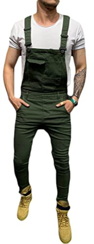 Onsoyours Salopette Uomo in Denim Casual Pantaloni Strappati Uomo in Tinta Unita Salopette Uomo Jeans Slim Fit con Bretelle Pantaloni Larghi da Lavoro