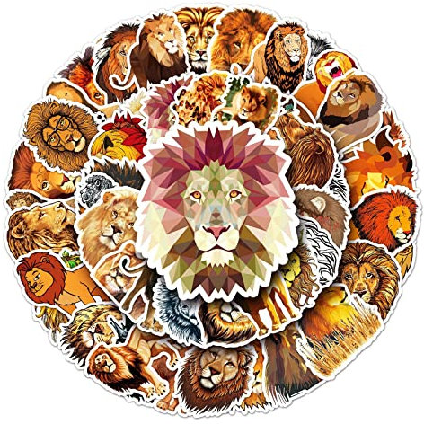 50Pcs Cool Lion Stickers Laptop Car Scrapbook Phone Skateboard Suitcase Luggage Bike Ferocious Lion Stickers Vinyl Waterproof Aesthetic Personalised Stickers for Teens Boys Girls Adults Children
