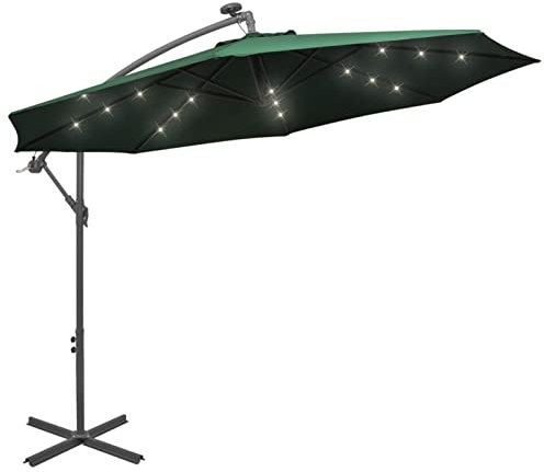 Tidyard Parasol Excéntrico Sombrilla Voladiza Parasole para Terraza Jardín Playa Balcón Piscina Patio Sombrilla voladiza con Luces LED y Palo metálico 300 cm Verde
