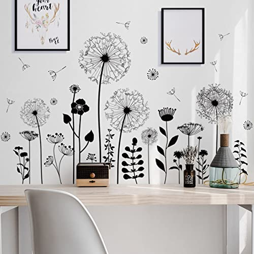 Wall Tattoo Dandelion Wall Tattoo Dandelions Black for Wall Decoration Large Dandelion Flowers Plants Wall Sticker Wall Sticker Wall Sticker Wall Pictures for Living Room Bedroom Hallway Window
