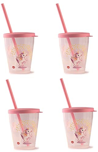 Snips Set 4 Bicchieri Con Cannuccia | 0,385 LT | Bicchiere Con Cannuccia | Bicchiere Bambini | Decoro Unicorno | Made in Italy | 0% BPA