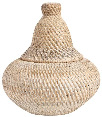 Rattankorb bemalt, mit Deckel und Griff 25 cm Aufbewahrung natur Bila