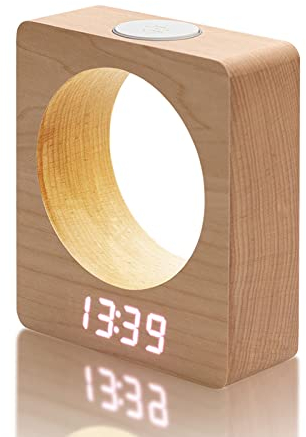Veroa Digitaler Wecker aus Holz mit Licht, digitaler Wecker mit 3 Alarmen, Nachttisch, Netzbetrieb, vier Stufen dimmbar, LED-Wecker mit Temperatur- und Kalenderanzeige