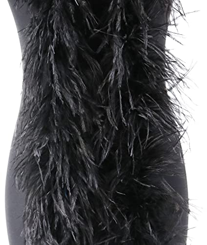 SYSUII Flauschige Marabu-Boa zum Basteln, 200 cm Natürliche Straußenfeder Schal Federboa DIY Verkleidung Zubehör Halloween Hochzeit, Party Dekorationen 1920s Gatsby Karneval Kostümzubehör -Schwarz