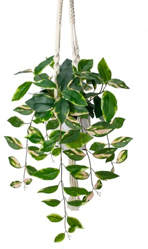 Briful Artificial Hanging Plant Indoor, Macrame Plant Hanger with Fake Pothos Plant in White Pot, Faux Hanging Plant for Home Ceiling Farmhouse Kitchen Decor