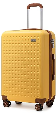 KONO Hartschalenkoffer Reisekoffer Koffer Trolleys 100% ABS Handgepäck Koffer mit 8 Spinnerräder Rollkoffer 67 * 44 * 27cm TSA-Schloss Reisegepäck Gelb