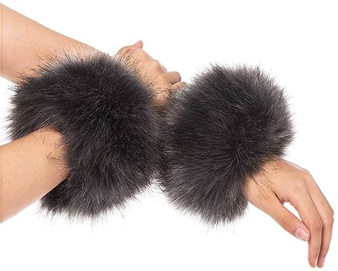 Damen Armstulpen Fell Stulpen, Pulswärmer Pelz Kunstfell Armwärmer Manschetten Fellstulpen Faux Pelz Armstulpen Faux Fur Wrist Band Ring Cuffs Wärmer für Frauen Pelzmanschetten Ringmanschetten Wärmer