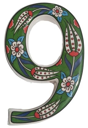 Grande cartello in ceramica per inaugurazione della casa cartello per indirizzo in ceramica cartello per numero civico,cartello per porta personalizzato decorato a mano (Green, 9)