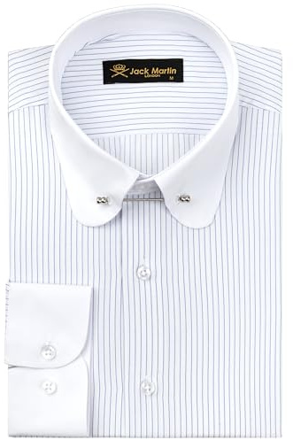 Jack Martin London Camicia da Uomo con Colletto Club con Spilla | Camicie da Uomo Eleganti da Business, Formali e Casual a Maniche Lunghe (Righe Blu, XXL)