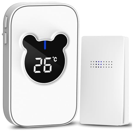 Campanello Senza Fili, SiegenPro Campanello Senza Fili Esterno Impermeabile e Autoalimentato senza Batteria, Visualizza Temperatura, Campanello Wireless con 38 Melodie (Bianco, 1+1)