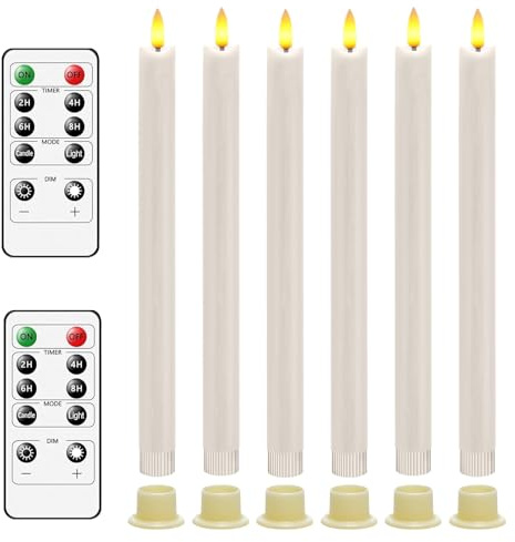 AnnSpa LED Kerzen Batteriebetriebene mit Fernbedienung, 6 Stück Mit Langem Stab Dochtlose Stumpenkerzen Heimdekoration Lange Stabkerzenlichter Konisch Kerzenhalter für Dekoration - Weiß