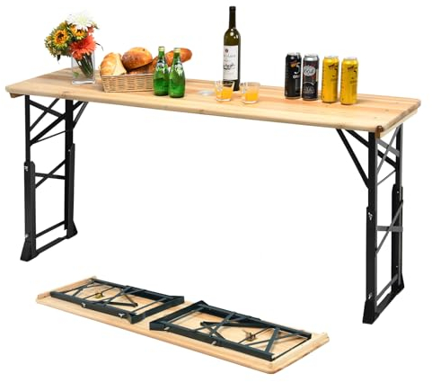 KOMFOTTEU Biertisch höhenverstellbar (75 cm-105 cm), klappbarer Bierzelttisch mit Schirmloch, Picknicktisch Klapptisch Buffettisch für Garten, Party, 168,5 x 50 cm (L x B)
